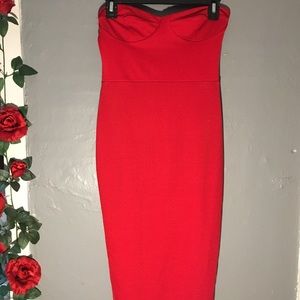 Red BooHoo Bodycon Midi Dress